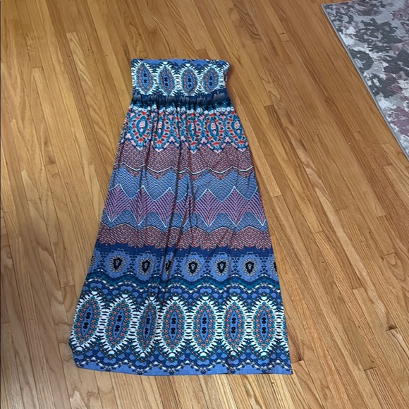 Ginger G Blue Strapless Pleated Maxi Dress - Picture 1 of 4